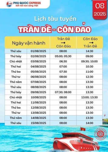 Thông Báo: Lịch Tàu Trưng Nhị Vũng Tàu - Côn Đảo 8/2025