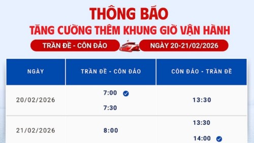 Thông Báo Bổ Sung Chuyến Tuyến Trần Đề - Côn Đảo (Hai Chiều)
