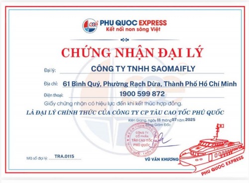 Saomaifly vận hành thu hộ vé tàu Trưng Nhị (Phú Quốc Express)