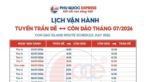Lịch tàu Trần Đề - Côn Đảo 7/2026
